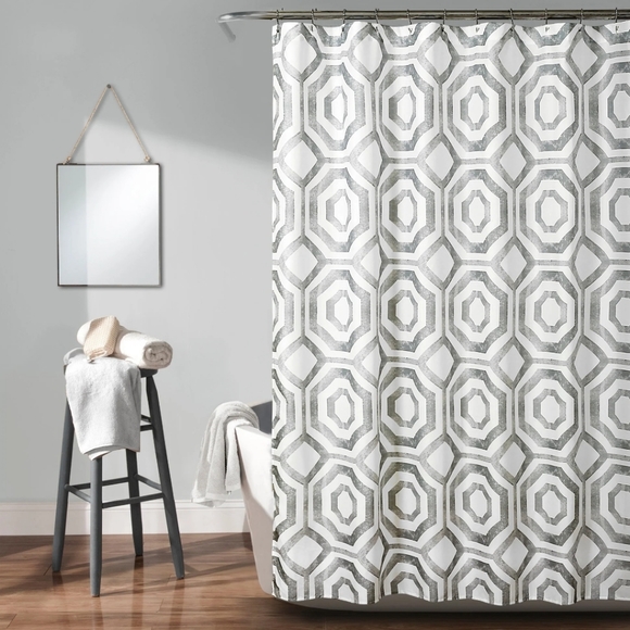 Octagon Blocks Shower Curtain White / Gray 72" × 72" - Picture 1 of 12